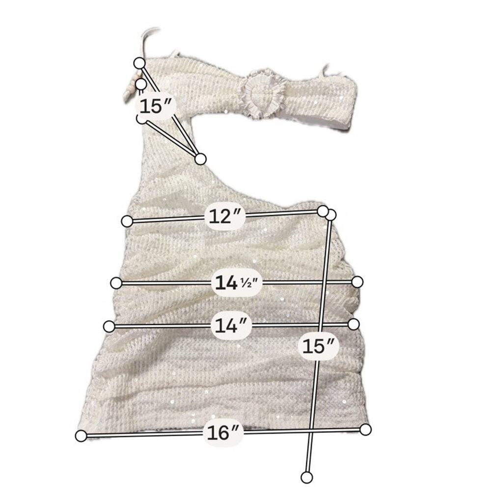 Outcast Mini White White Sequin One Shoulder Mini Dress Shell Brooch - Sz Small - Picture 4 of 9